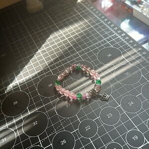 Cute Pink and Green Stretchy Beaded Bracelet with Princess Charm for Women/Girls